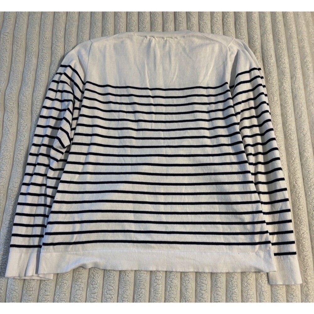J CREW Teddie Sweater Women XL black white stripes red hearts quiet luxury - Picture 3 of 11